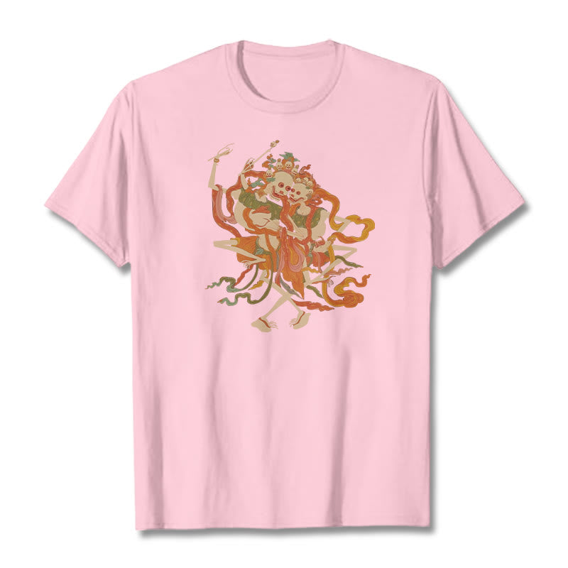 Camiseta con estampado de El Señor del Bosque Cadáver y Buddha Stones tibetanas coloridas - rosa claro - 2XL - image 15