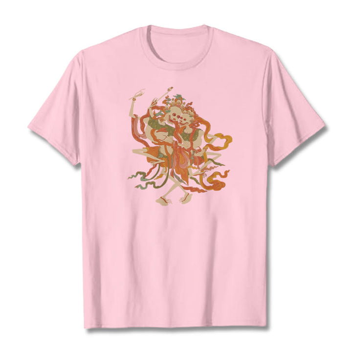 Camiseta con estampado de El Señor del Bosque Cadáver y Buddha Stones tibetanas coloridas - rosa claro - 2XL - image 15