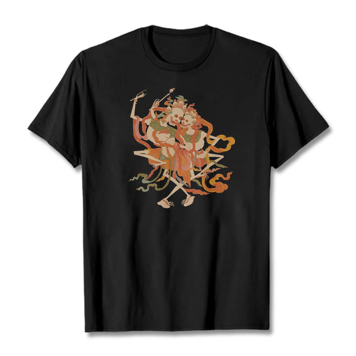 Camiseta con estampado de El Señor del Bosque Cadáver y Buddha Stones tibetanas coloridas - Negro - 2XL - image 6