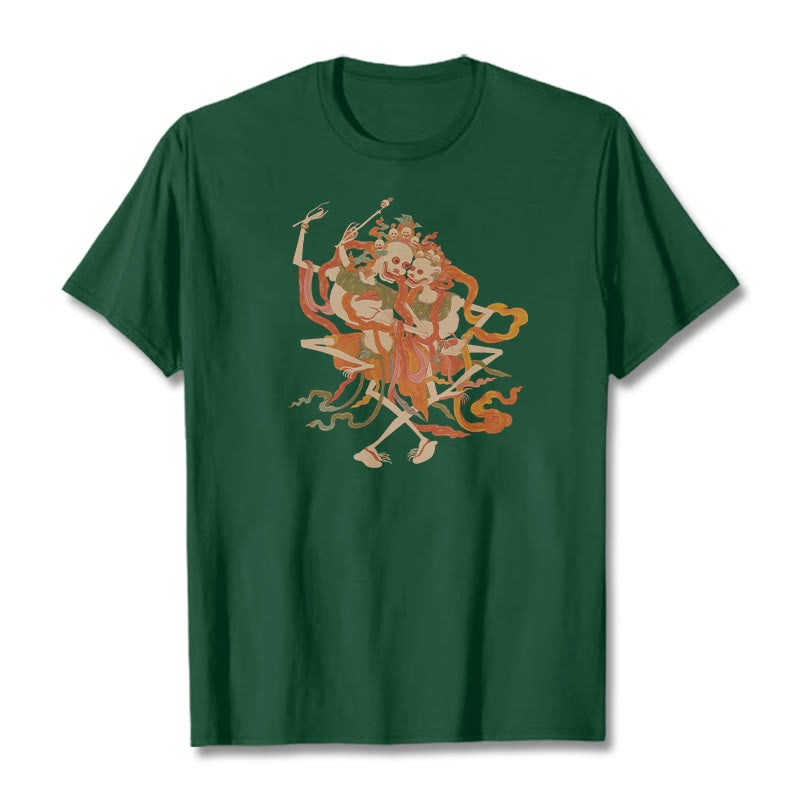 Camiseta con estampado de El Señor del Bosque Cadáver y Buddha Stones tibetanas coloridas - Verde bosque - 2XL - image 13