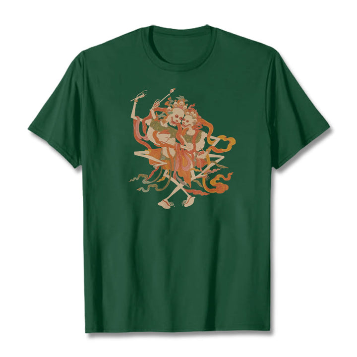 Camiseta con estampado de El Señor del Bosque Cadáver y Buddha Stones tibetanas coloridas - Verde bosque - 2XL - image 13