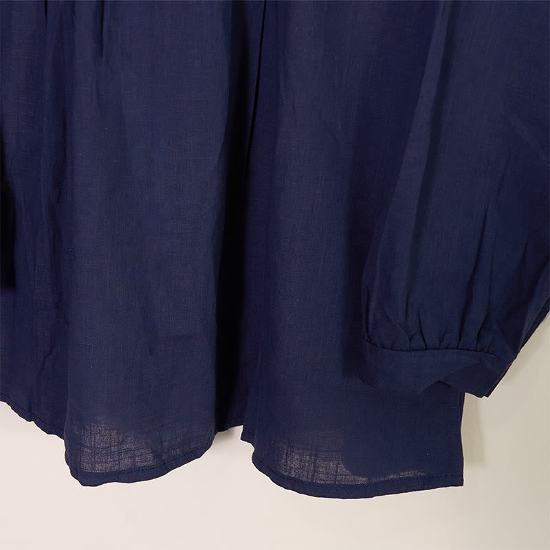 Camisa de lino y algodón con cuello redondo y manga larga plisada informal con Buddha Stones para mujer - image 16