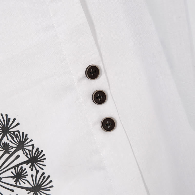 Camisa de lino y algodón con cuello redondo y manga larga informal con diseño de diente de león y Buddha Stones para mujer - image 11