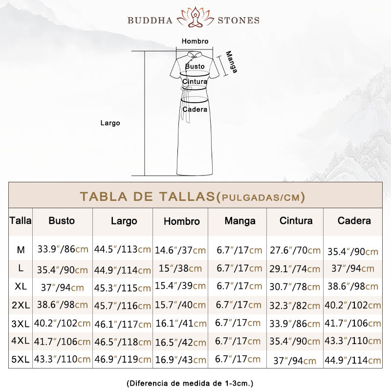 Vestido Qipao de seda con Buddha Stones, vestido Cheongsam con patrón de hojas y flores Retro para mujer - Marrón verdoso oscuro - Tabla de tallas - image 5