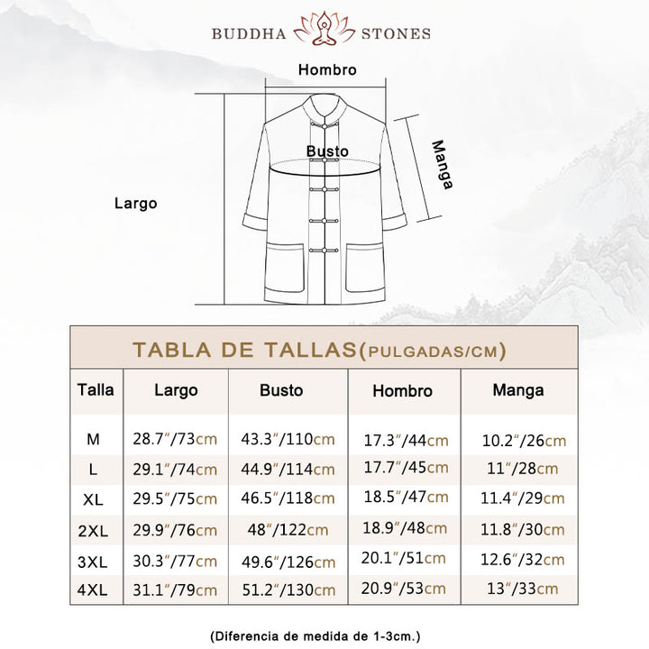 Buddha Stones Botón de Rana Traje Chino Camisa de Media Manga Ropa de Hombre de algodón con Bolsillos - image 6