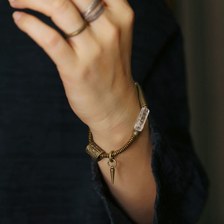 Pulsera de la suerte con cristales blancos cuadrados de cobre y Buddha Stones