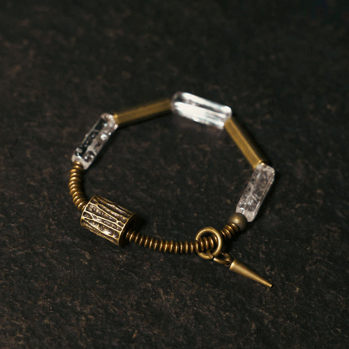 Pulsera de la suerte con cristales blancos cuadrados de cobre y Buddha Stones