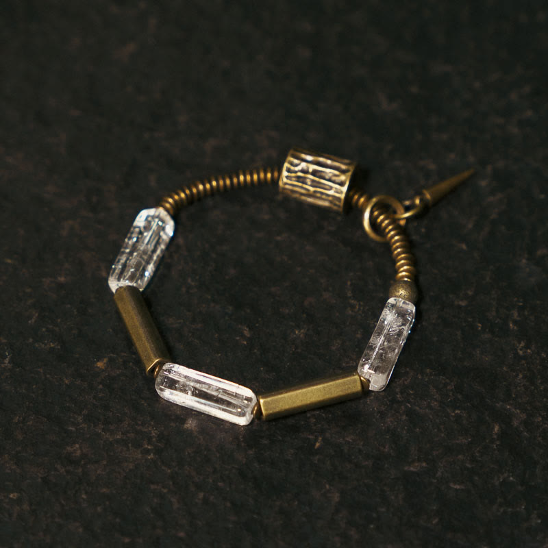 Pulsera de la suerte con cristales blancos cuadrados de cobre y Buddha Stones