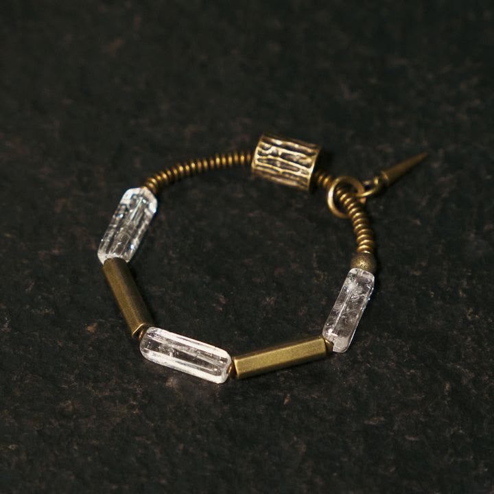 Pulsera de la suerte con cristales blancos cuadrados de cobre y Buddha Stones