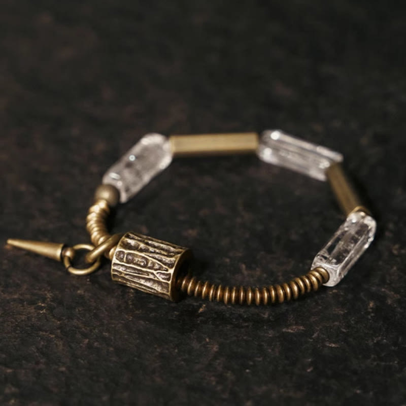 Pulsera de la suerte con cristales blancos cuadrados de cobre y Buddha Stones