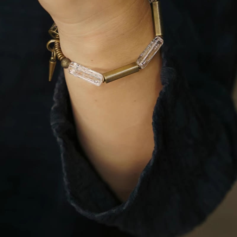 Pulsera de la suerte con cristales blancos cuadrados de cobre y Buddha Stones