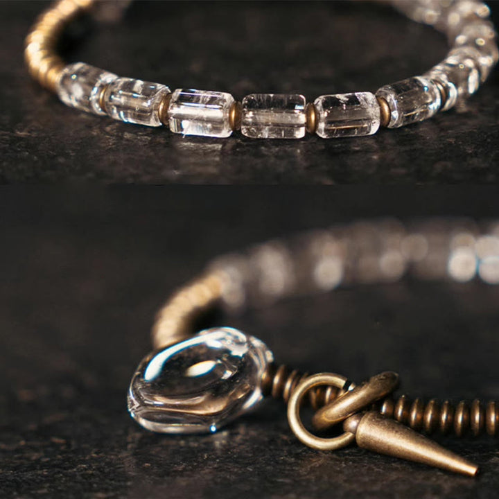 Pulsera de la suerte con cristales blancos y cobre y Buddha Stones