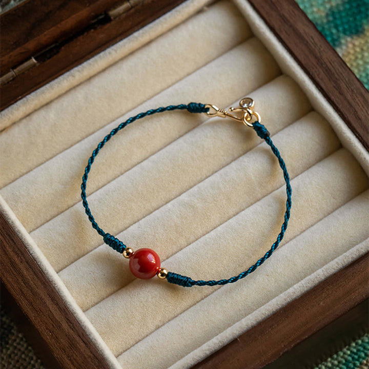Pulsera de bendición con hebilla de cinabrio y cuerda hecha a mano con Buddha Stones
