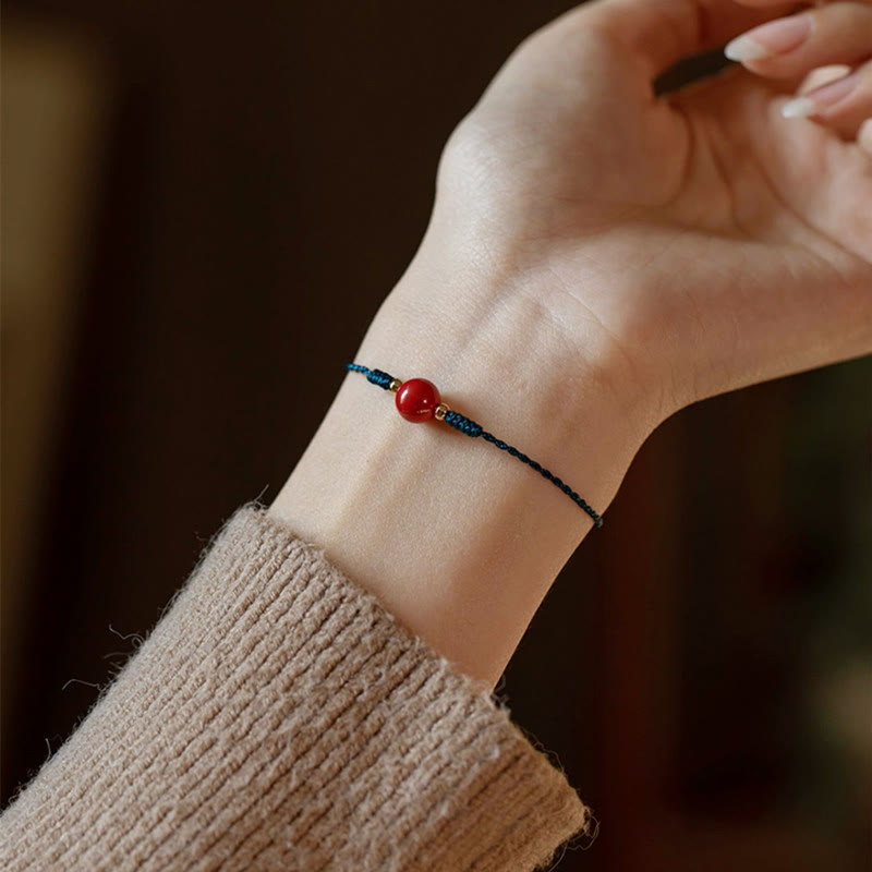 Pulsera de bendición con hebilla de cinabrio y cuerda hecha a mano con Buddha Stones
