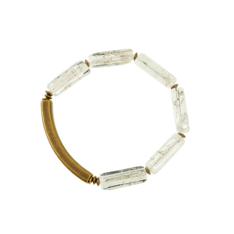 Pulsera de cobre con cristales blancos y Buddha Stones cuadradas