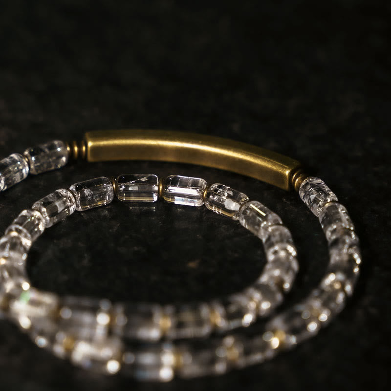 Pulsera de cobre con cristales blancos y Buddha Stones cuadradas