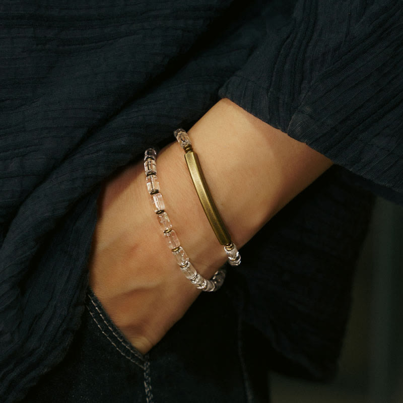 Pulsera de cobre con cristales blancos y Buddha Stones cuadradas