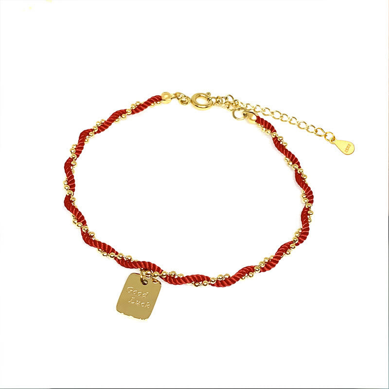 Pulsera de cobre bañada en oro con hilo rojo y Buddha Stones para la buena suerte y la fuerza