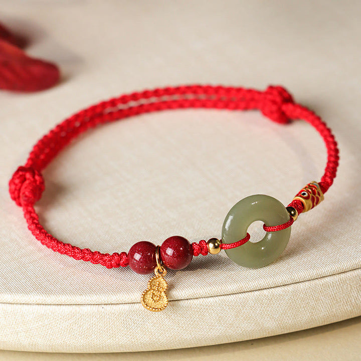 Pulsera de protección de plata 925 con hebilla de paz de jade hetiano, hilo rojo y Buddha Stones, hilo negro