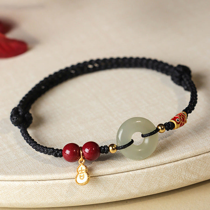 Pulsera de protección de plata 925 con hebilla de paz de jade hetiano, hilo rojo y Buddha Stones, hilo negro
