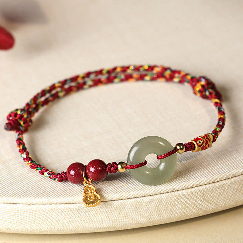Pulsera de protección de plata 925 con hebilla de paz de jade hetiano, hilo rojo y Buddha Stones, hilo negro