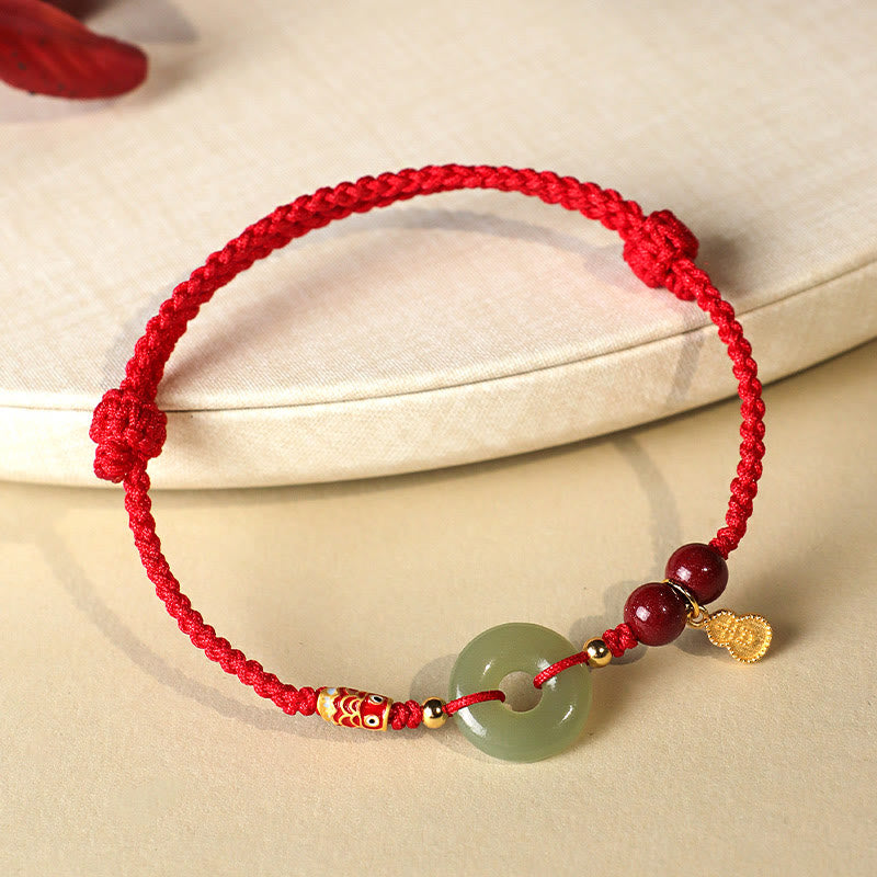 Pulsera de protección de plata 925 con hebilla de paz de jade hetiano, hilo rojo y Buddha Stones, hilo negro