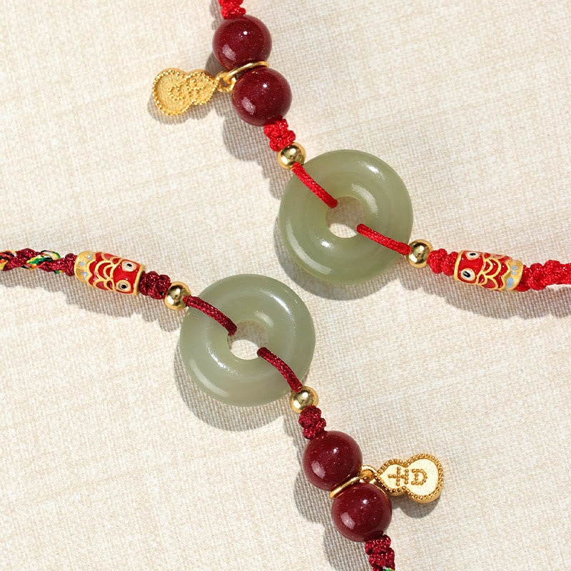 Pulsera de protección de plata 925 con hebilla de paz de jade hetiano, hilo rojo y Buddha Stones, hilo negro