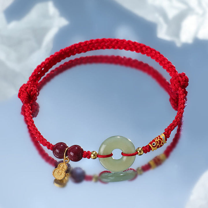 Pulsera de protección de plata 925 con hebilla de paz de jade hetiano, hilo rojo y Buddha Stones, hilo negro