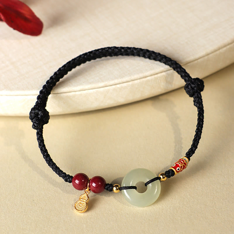 Pulsera de protección de plata 925 con hebilla de paz de jade hetiano, hilo rojo y Buddha Stones, hilo negro