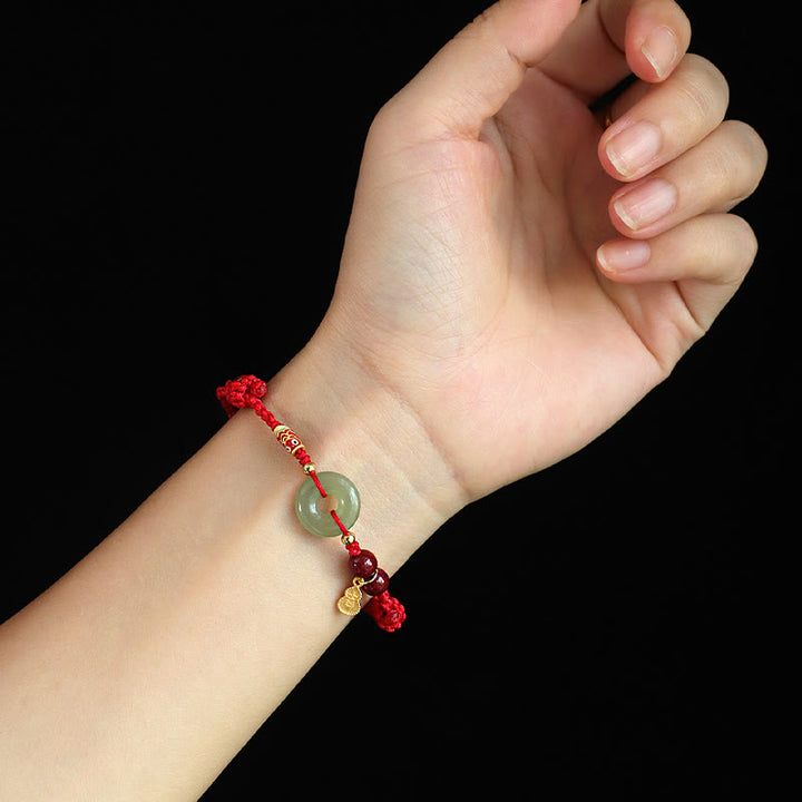 Pulsera de protección de plata 925 con hebilla de paz de jade hetiano, hilo rojo y Buddha Stones, hilo negro