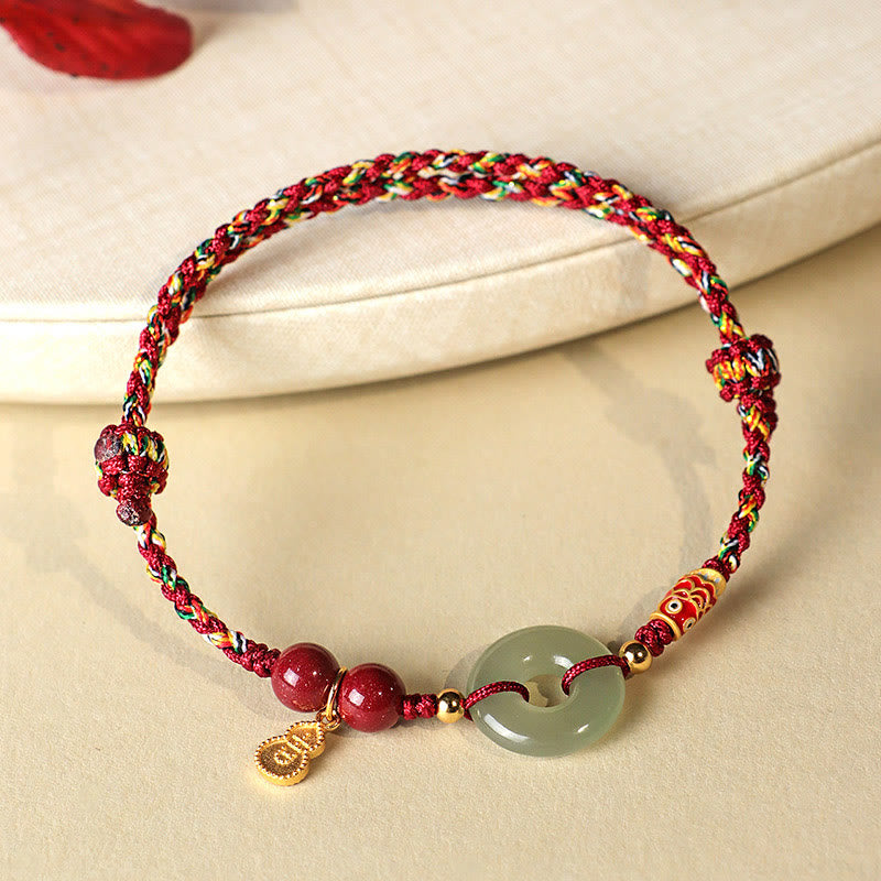 Pulsera de protección de plata 925 con hebilla de paz de jade hetiano, hilo rojo y Buddha Stones, hilo negro
