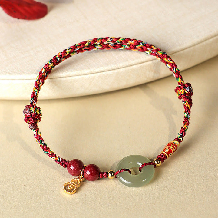 Pulsera de protección de plata 925 con hebilla de paz de jade hetiano, hilo rojo y Buddha Stones, hilo negro