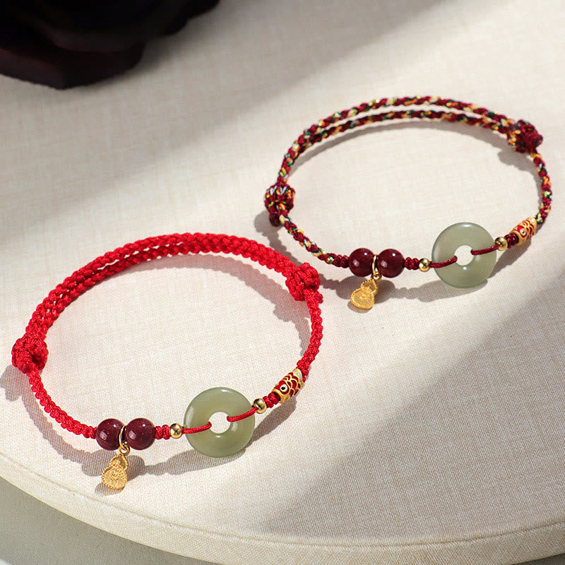 Pulsera de protección de plata 925 con hebilla de paz de jade hetiano, hilo rojo y Buddha Stones, hilo negro
