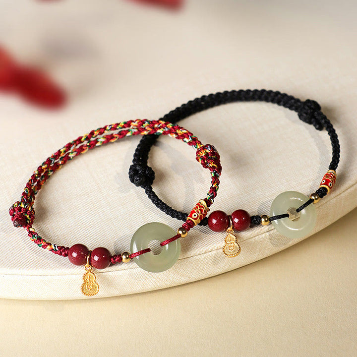 Pulsera de protección de plata 925 con hebilla de paz de jade hetiano, hilo rojo y Buddha Stones, hilo negro