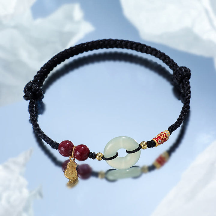 Pulsera de protección de plata 925 con hebilla de paz de jade hetiano, hilo rojo y Buddha Stones, hilo negro