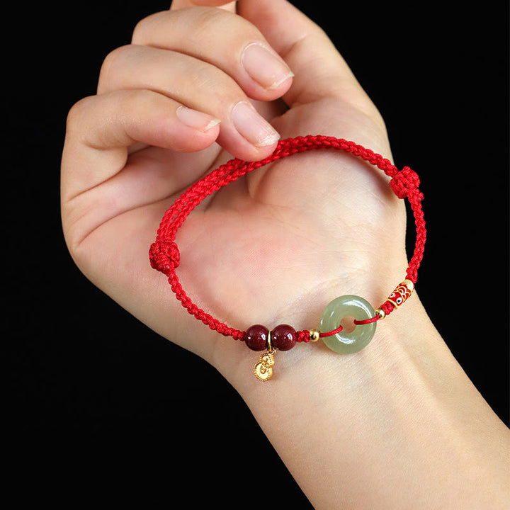 Pulsera de protección de plata 925 con hebilla de paz de jade hetiano, hilo rojo y Buddha Stones, hilo negro
