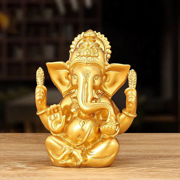 Estatua de elefante Ganesh Ganpati con Buddha Stones , transformación, decoración de resina para el hogar - Ganesh dorado - 8,5 x 5 x 11,5 cm - image 0