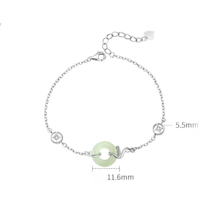 Pulsera de la suerte del año de la serpiente con hebilla de paz de jade hetiano y Buddha Stones en plata de ley 925