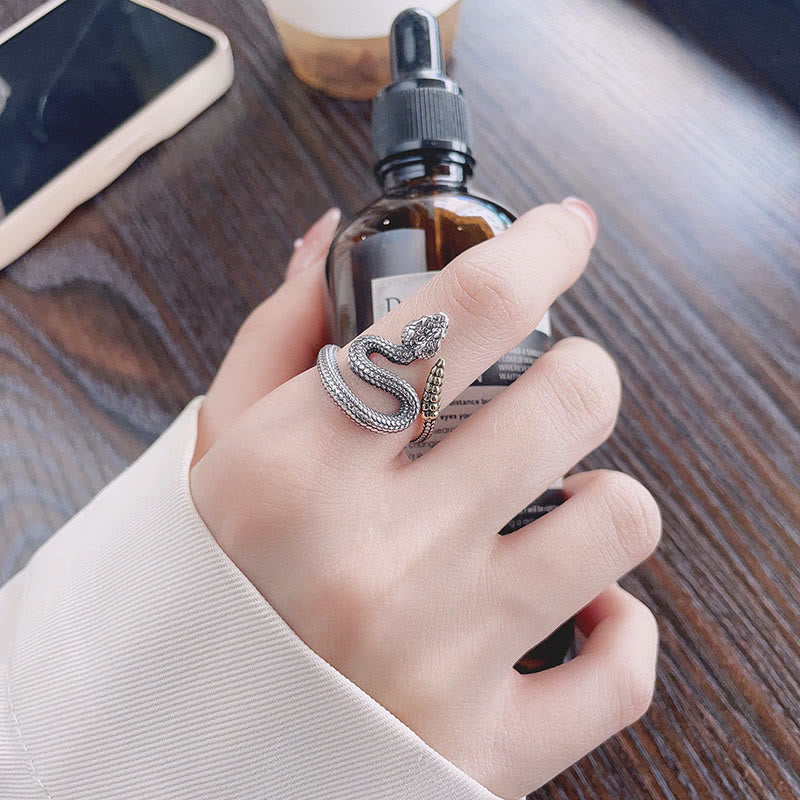 Anillo ajustable de equilibrio y calma del año de la serpiente en plata de ley 925 con Buddha Stones