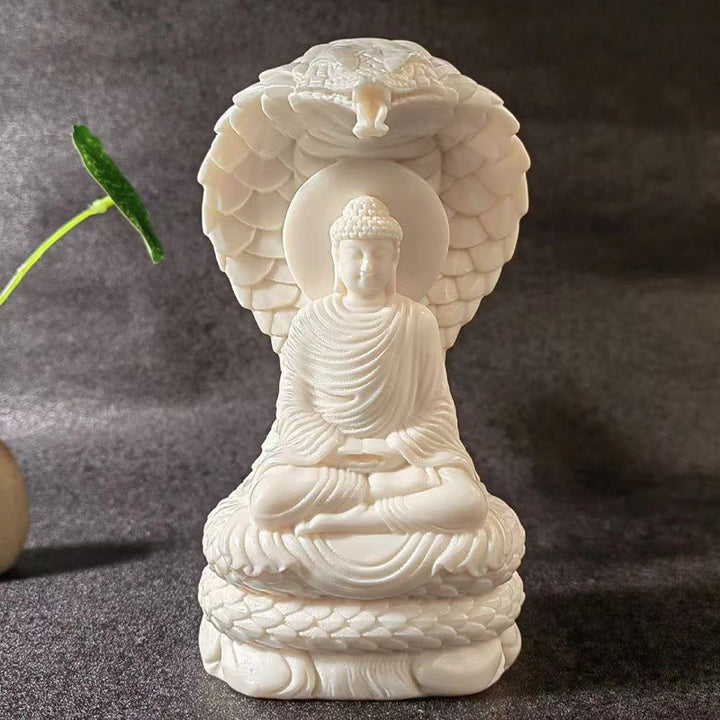 Estatua de meditación de marfil con Buddha Stones, loto, fruta, Tathagata, Shakyamuni, Buda, piedras, decoración del hogar - Buda - Grande 16*9*7cm - image 0