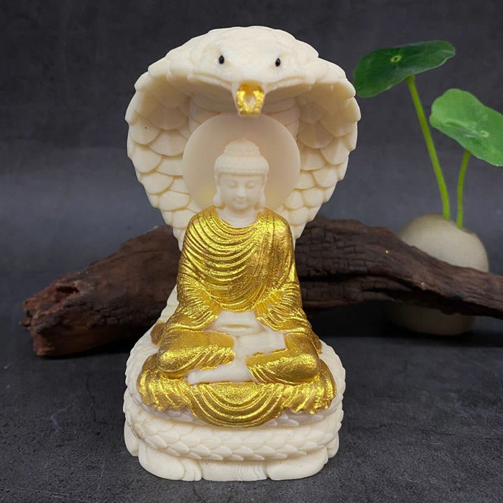 Estatua de meditación de marfil con Buddha Stones, loto, fruta, Tathagata, Shakyamuni, Buda, piedras, decoración del hogar - Buda de oro - Grande 16*9*7cm - image 6