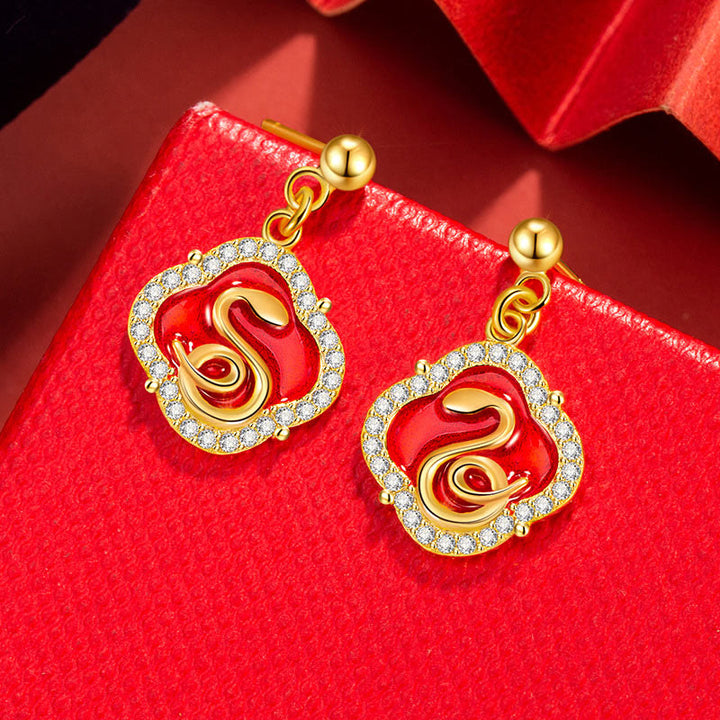 Pendientes de plata de ley 925 con Buddha Stones y bendición del año de la serpiente
