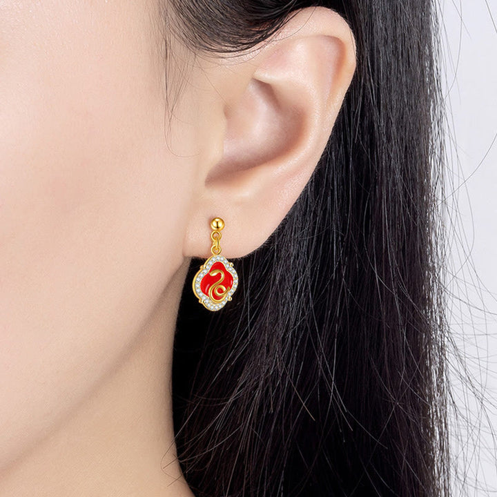 Pendientes de plata de ley 925 con Buddha Stones y bendición del año de la serpiente