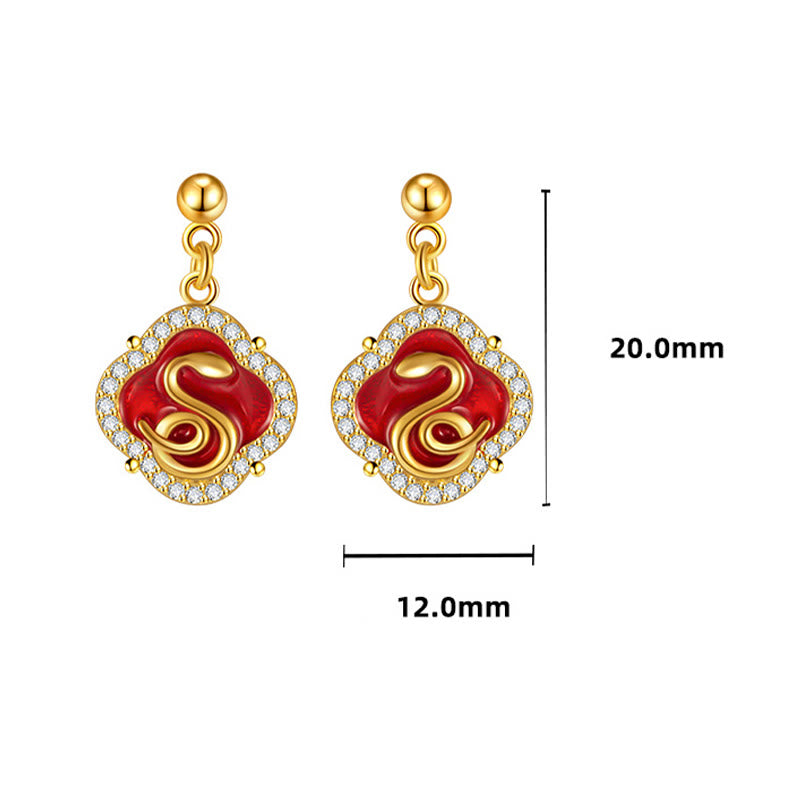 Pendientes de plata de ley 925 con Buddha Stones y bendición del año de la serpiente