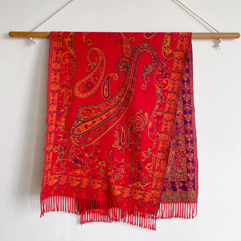 Chal de borlas con flores de anacardo tibetanas y Buddha Stones para otoño e invierno, bufanda de viaje acogedora - image 16