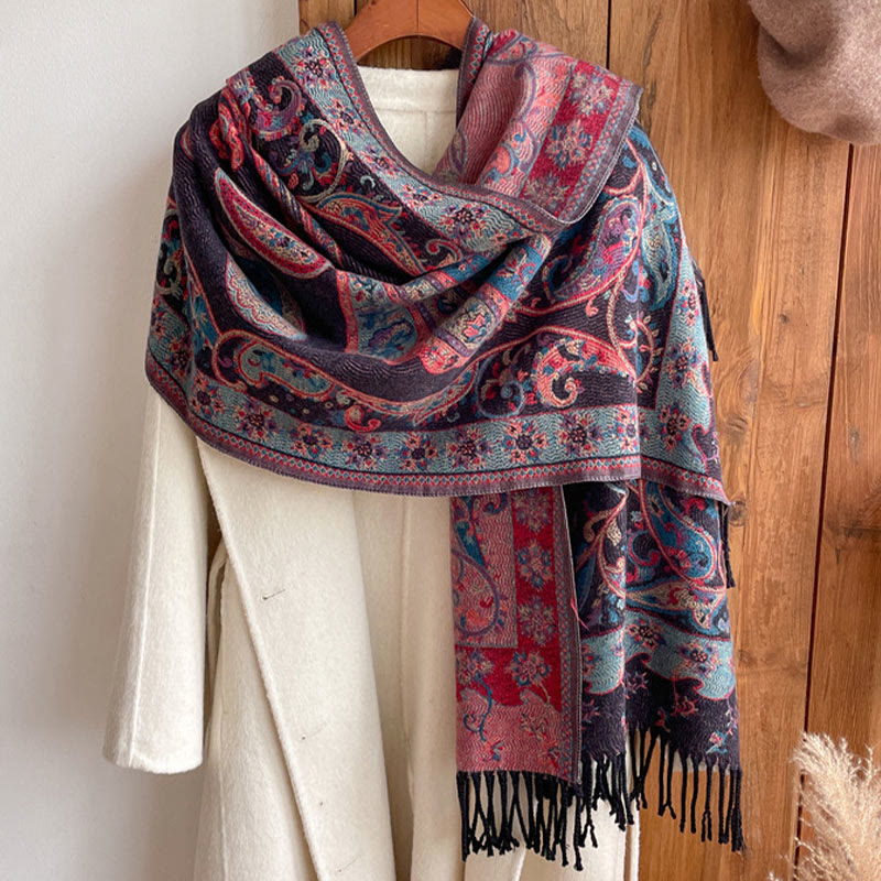 Chal de borlas con flores de anacardo tibetanas y Buddha Stones para otoño e invierno, bufanda de viaje acogedora - image 25