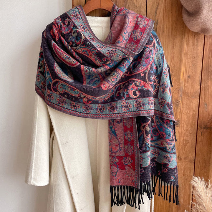 Chal de borlas con flores de anacardo tibetanas y Buddha Stones para otoño e invierno, bufanda de viaje acogedora - image 25