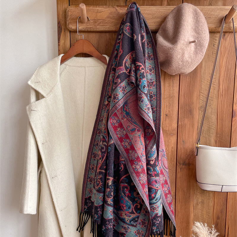 Chal de borlas con flores de anacardo tibetanas y Buddha Stones para otoño e invierno, bufanda de viaje acogedora - image 26