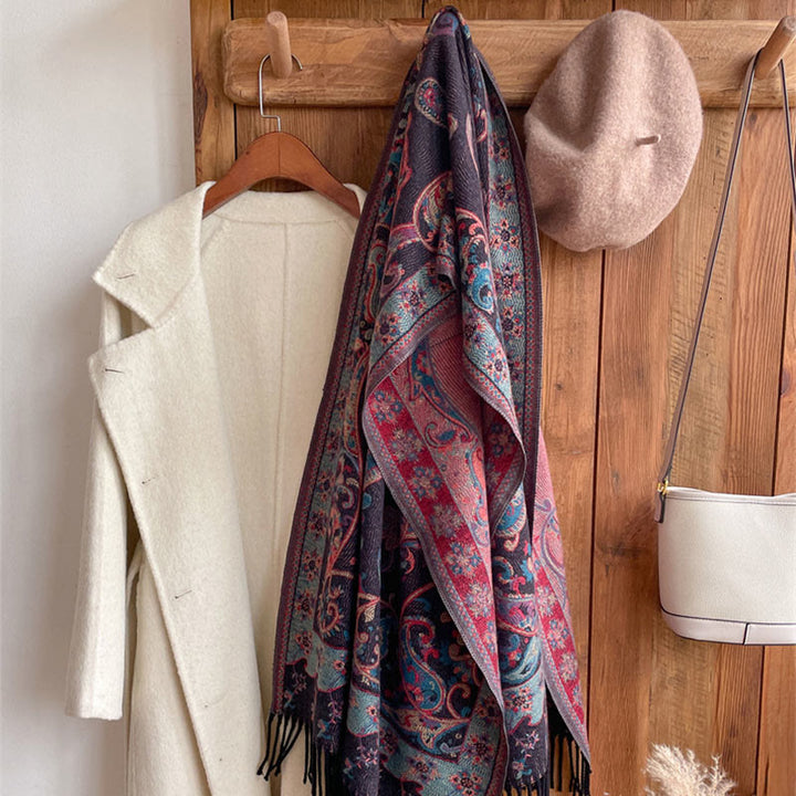 Chal de borlas con flores de anacardo tibetanas y Buddha Stones para otoño e invierno, bufanda de viaje acogedora - image 26