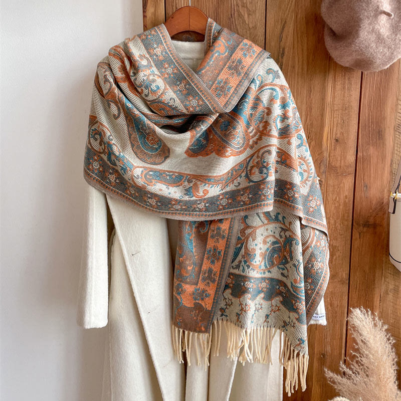 Chal de borlas con flores de anacardo tibetanas y Buddha Stones para otoño e invierno, bufanda de viaje acogedora - image 40